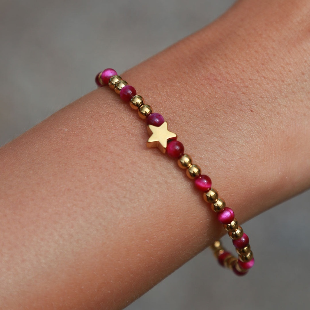 Bracelet Moraira étoile pierre cerise - Love Ibiza 2