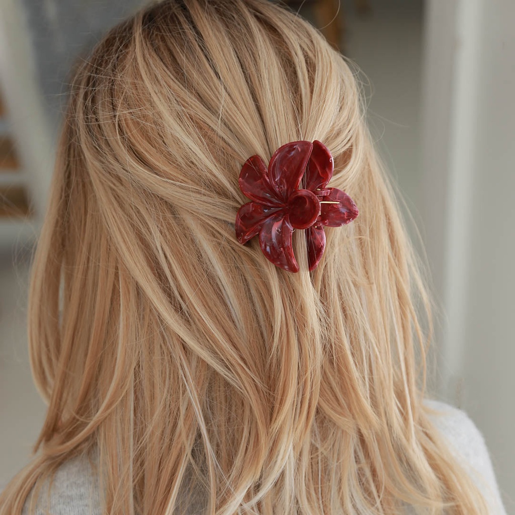 Pince à cheveux fleur bordeaux - Love Ibiza 2