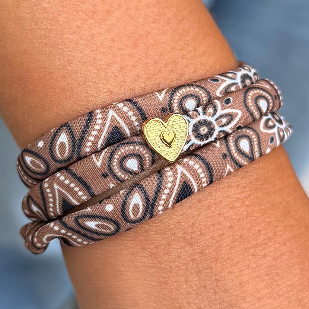 Bracelet bandana marron cœur doré - Love Ibiza 2