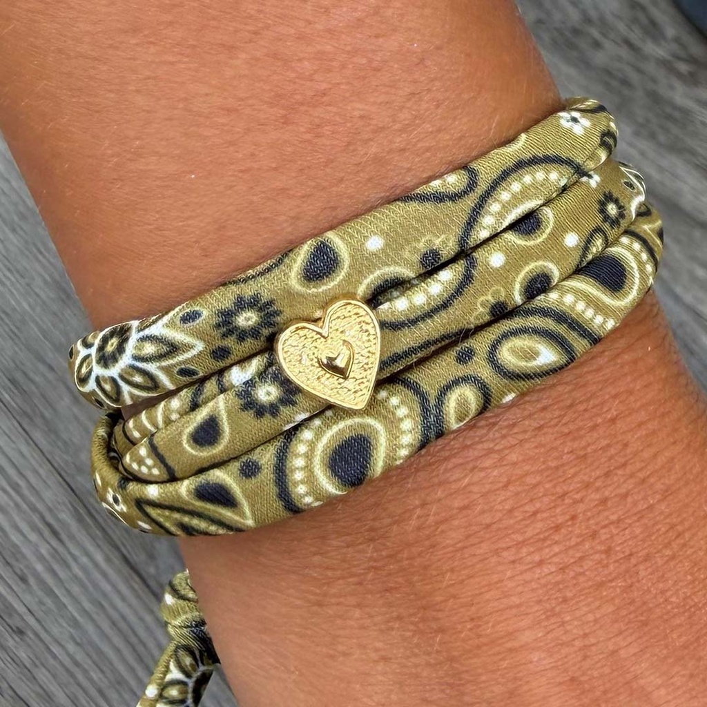 Bracelet bandana olive cœur doré - Love Ibiza 2