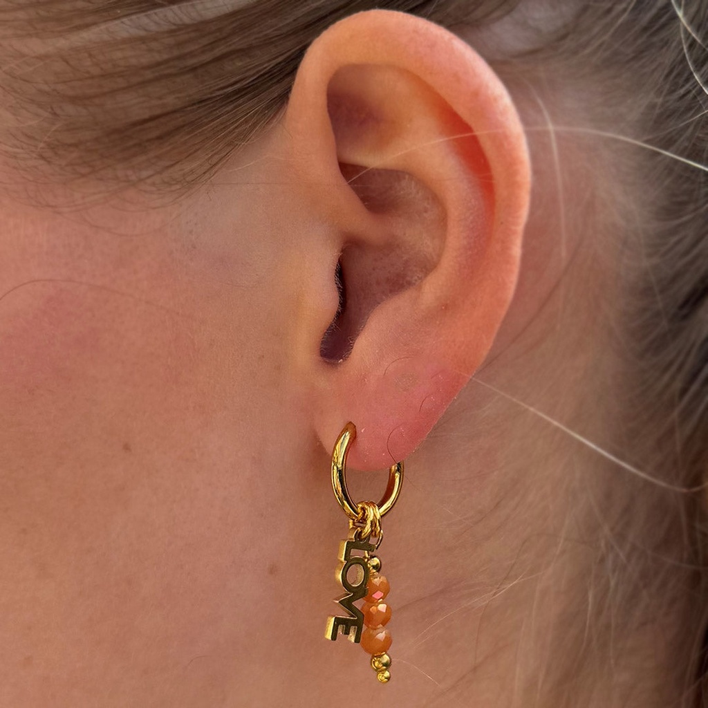 Boucles d'oreilles dorées facettes Love orange - Love Ibiza 3