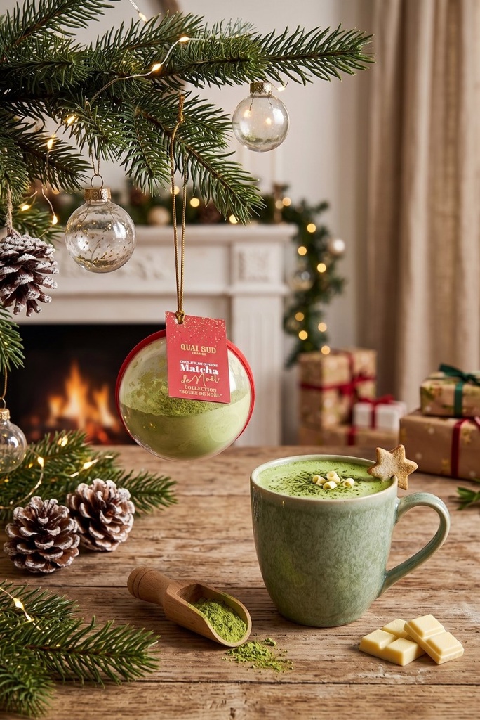Chocolat Blanc Thé Matcha de Noël en boule - 100 g - Quai Sud 3