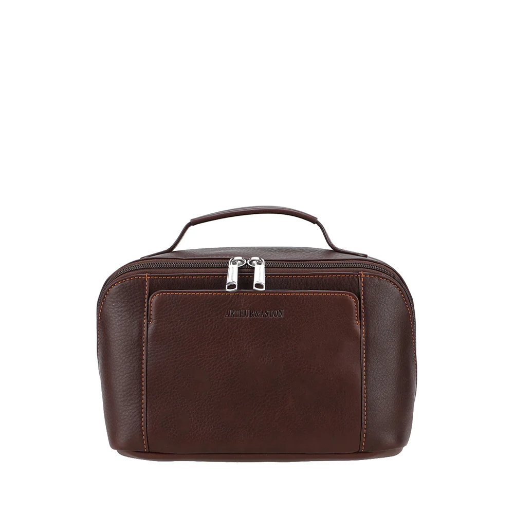 2528-17 - Trousse de toilette - Châtaigne fils orange cuir - ARTHUR & ASTON