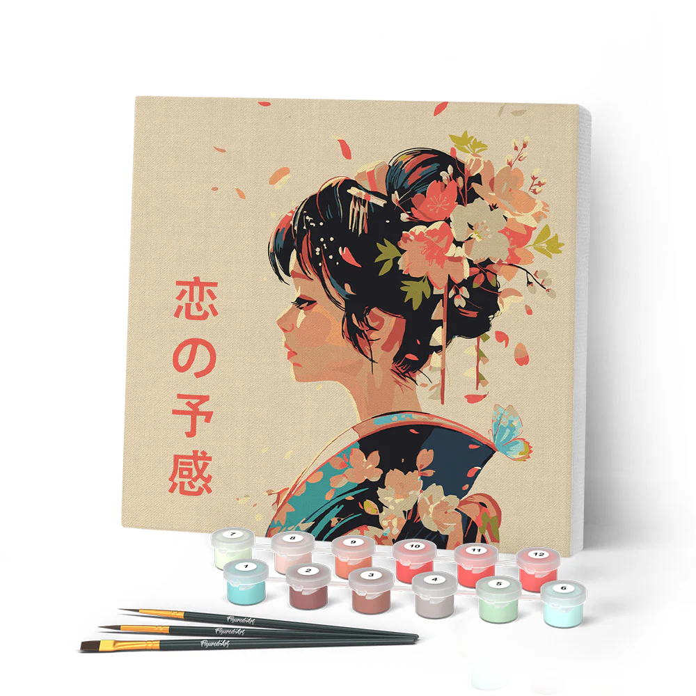 Mini Peinture par Numéros  - 20x20cm avec cadre - L’Amour à la Japonaise - Figured'Art