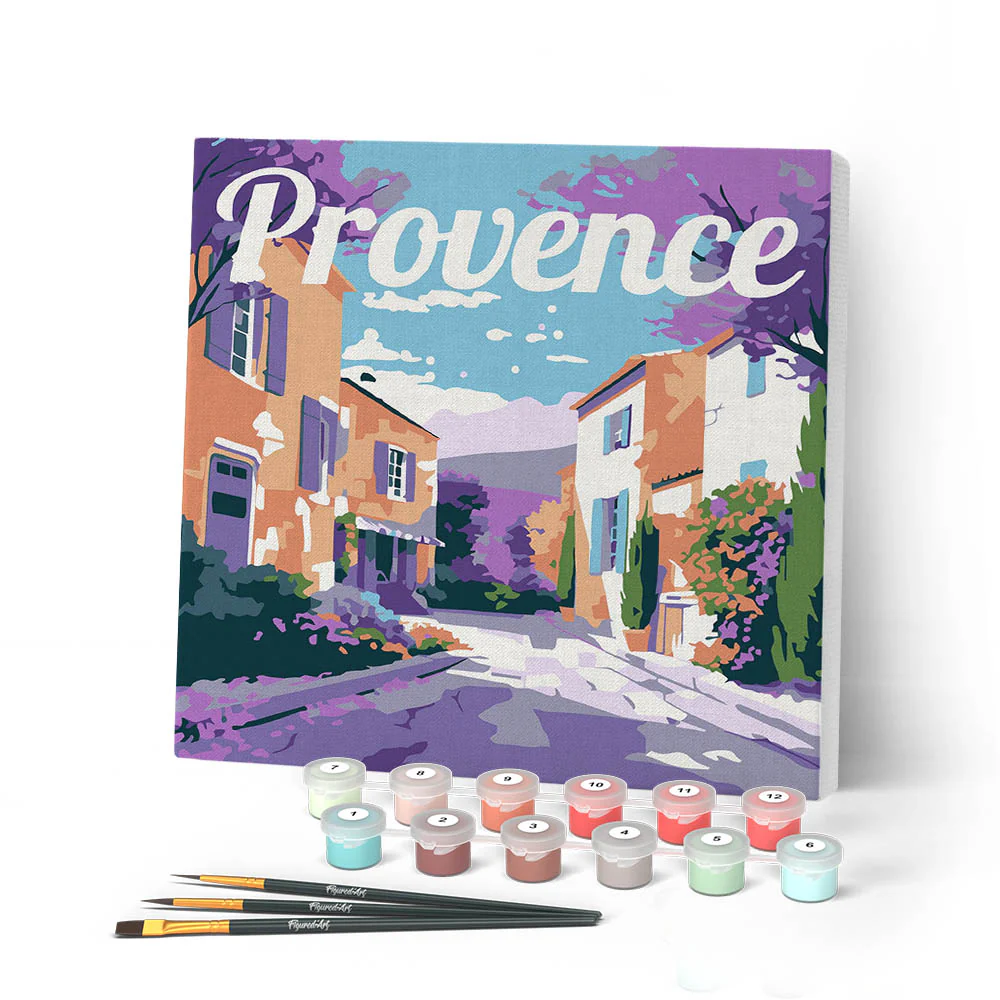 Mini Peinture par Numéros  - 20x20cm avec cadre - Printemps en Provence - Figured'Art