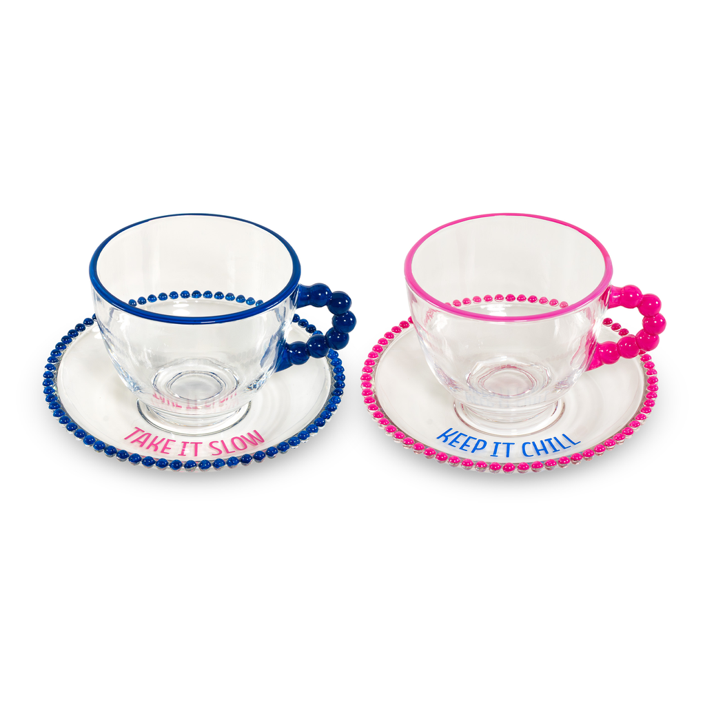 Set 2 tasses en verre avec soucoupe - 230 ml - WD