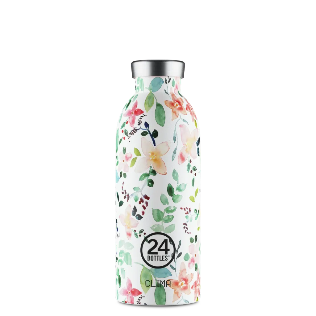 Gourde isotherme Blanc avec motif fleurs - 500Ml - 24Bottles