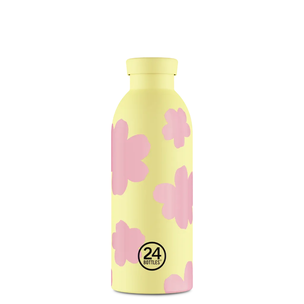 Gourde isotherme Jaune à motif fleurs - 500Ml - 24Bottles