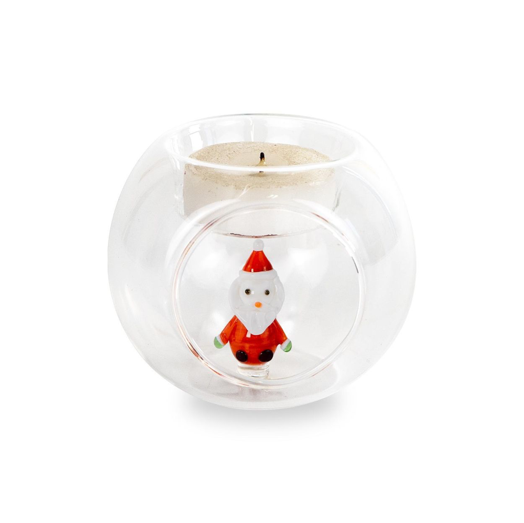 Porte-Bougies / Chauffe-plat en verre avec objet en verre teinté - WD (Père Noël)