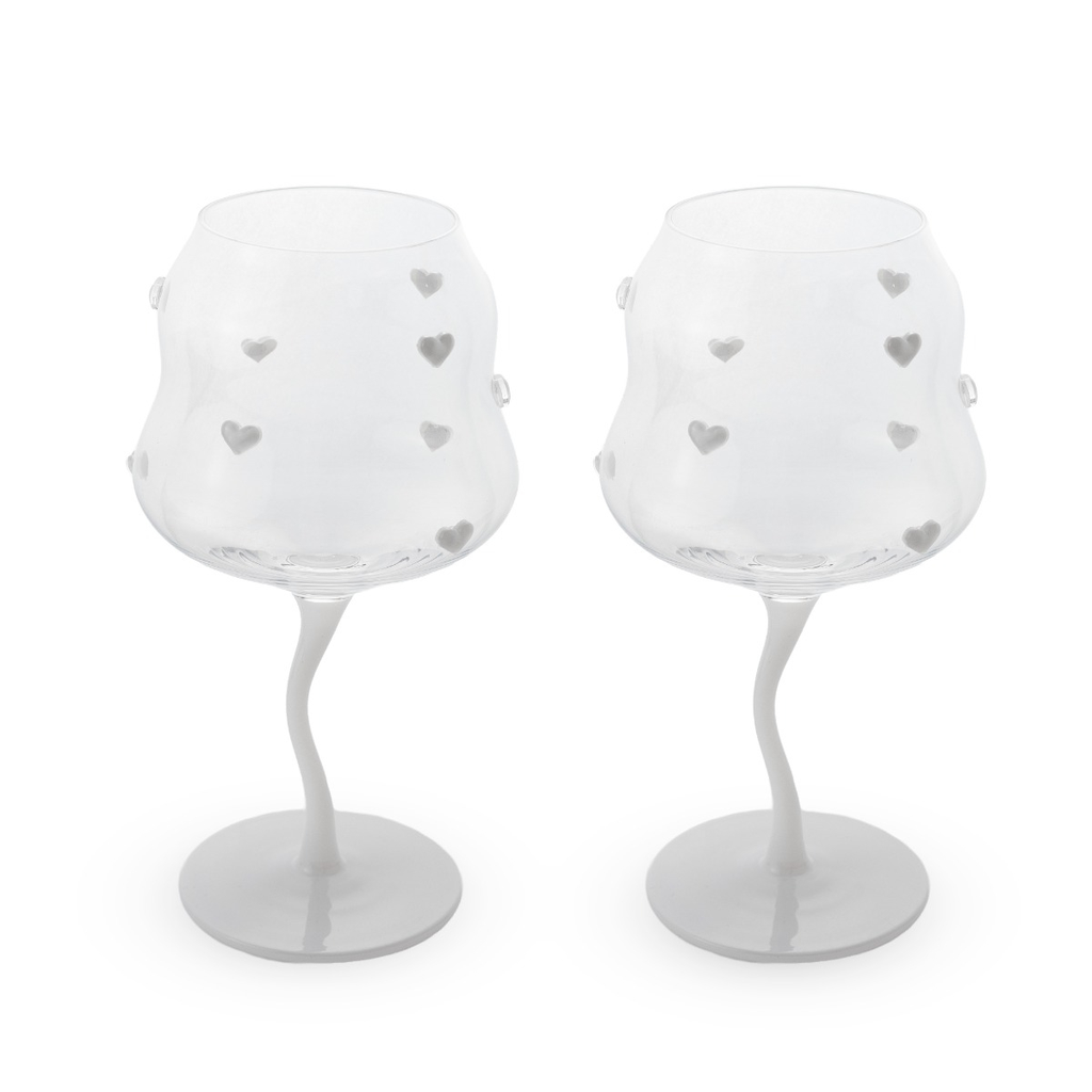  Ensemble de 2 verres à cocktail - WD   (Décoration de coeurs blancs)