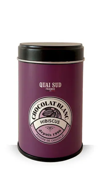 Chocolat blanc en poudre aromatisé - Boîte pop 250 g - Quai Sud (Matcha, Ube, Hibiscus) (hibiscus)