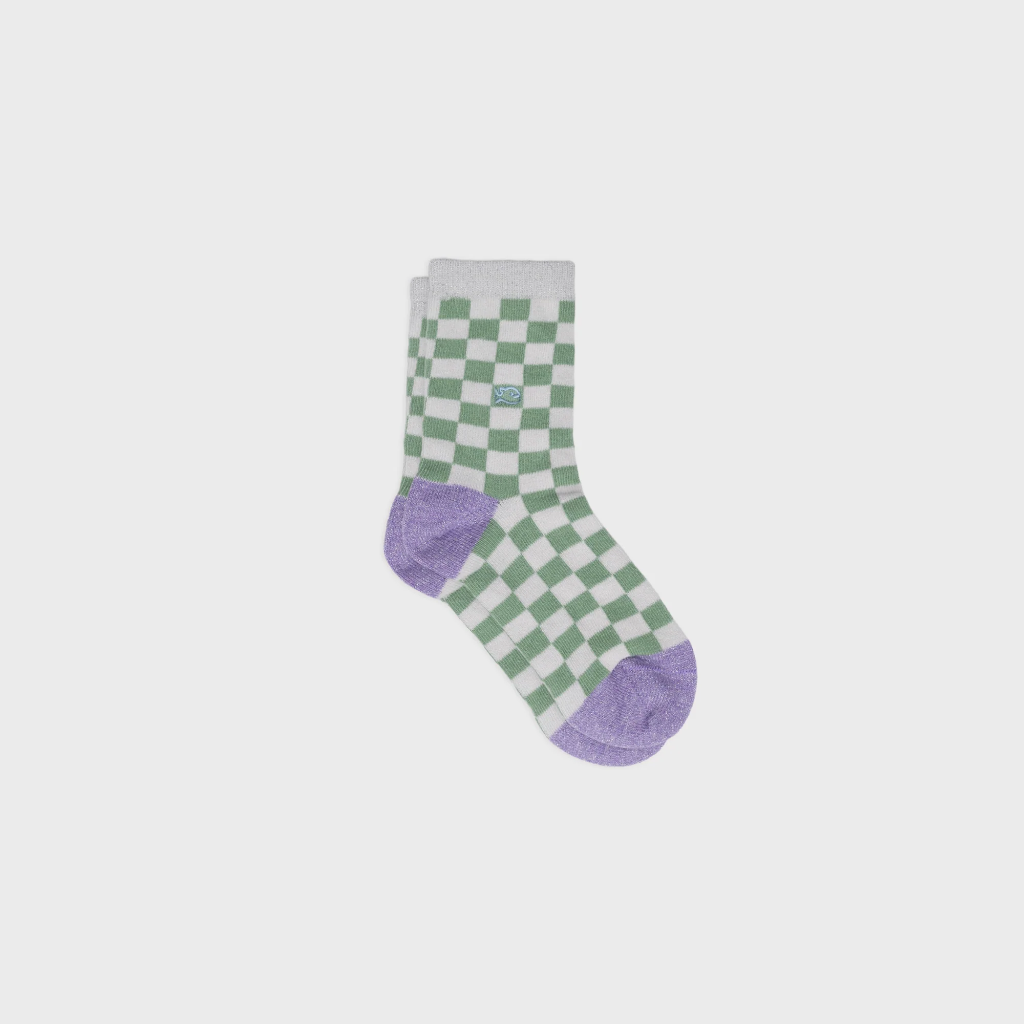 Chaussettes fille à carreaux -Blanc/Vert - Rose/Pêche - Violet/Jaune -  Billybelt