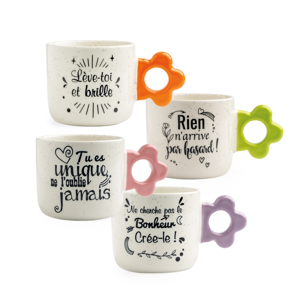 Mug positive anse fleur rose