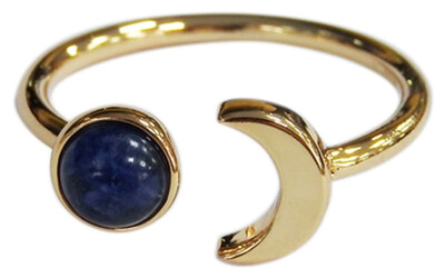Bague Sodalite Perle 6 mm et Lune Métal doré Ajustable