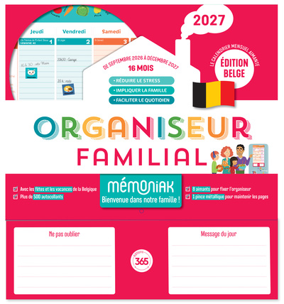 Organiseur familial Mémoniak spécial Belgique 2027 - 16 mois, septembre 2026-décembre 2027