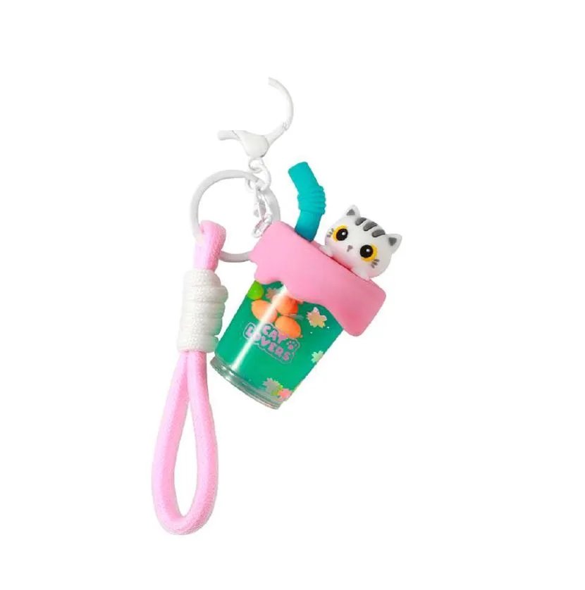 PORTE-CLÉS BUBBLE TEA CHAT BLANC