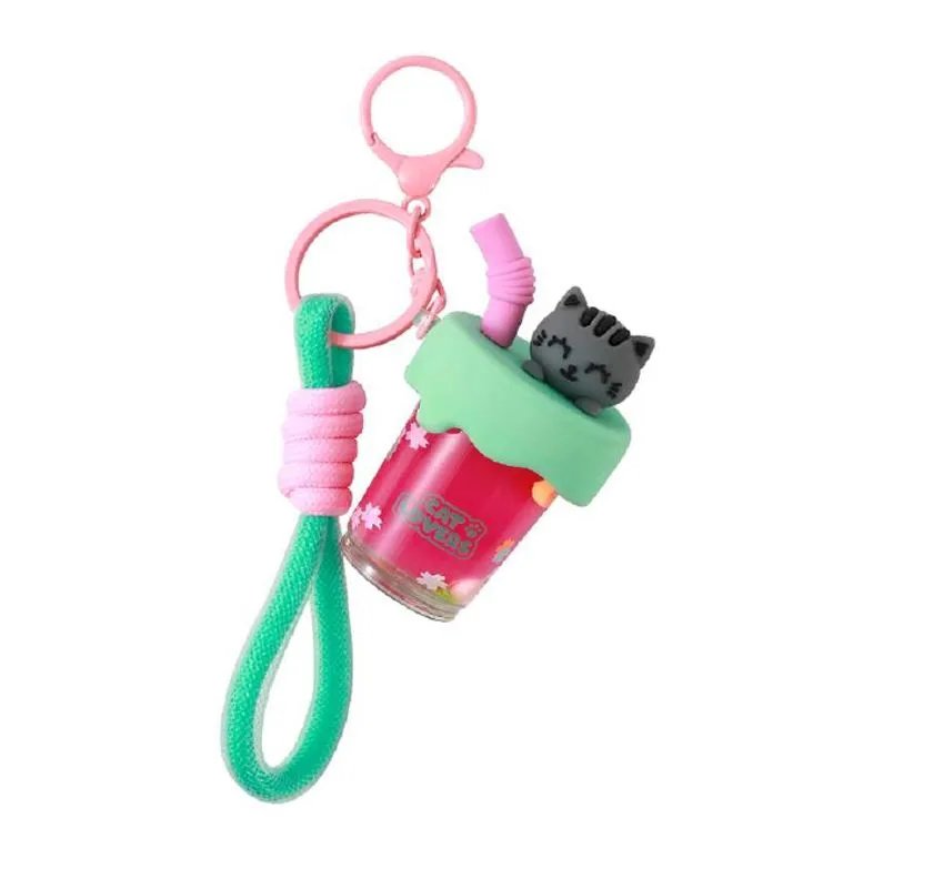 PORTE-CLÉS BUBBLE TEA CHAT GRIS