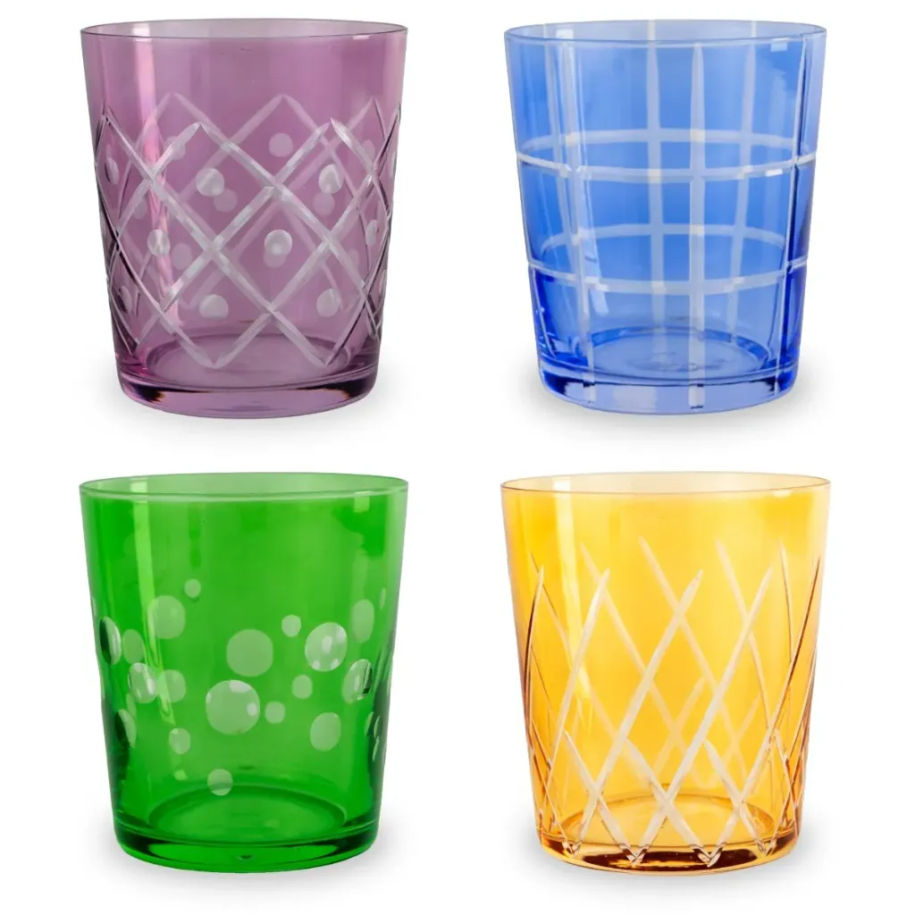 Ensemble de 4 verres en verre avec motif - Contenance - 300ml - WD