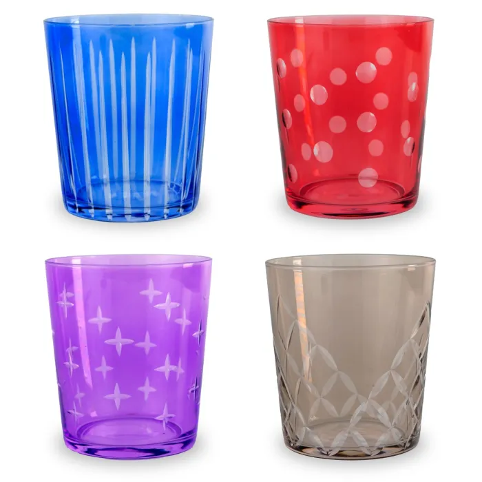 Ensemble de 4 verres colorés en verre à motif -Contenance - 300ml - WD