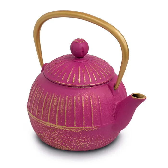 Théière en fonte Fuchsia avec poignée dorée -Contenance 600 ml - WD