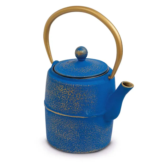 Théière en fonte Bleu avec poignée dorée - Contenance 600 ml - WD