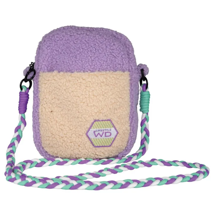 Sac bandoulière en tissu effet bouclé - WD (Lilas/Crème)