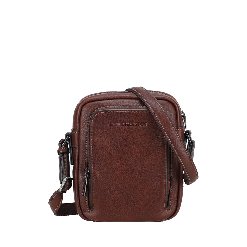 2628-05 Châtaigne - Petit sac travers cuir Nairo - ARTHUR & ASTON