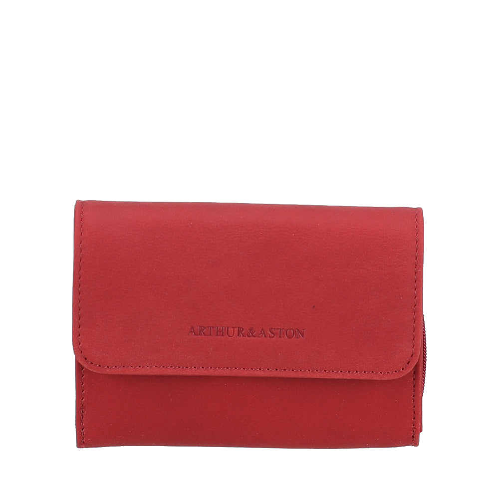 2613-165 Rouge - Petit Porte-monnaie pression Maé en cuir - ARTHUR & ASTON