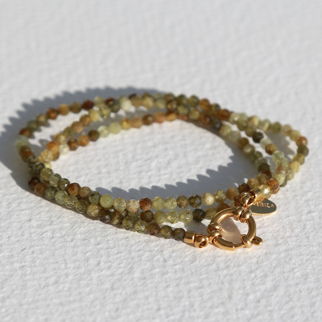 Bracelet wrap à facettes grenat vert - Love Ibiza