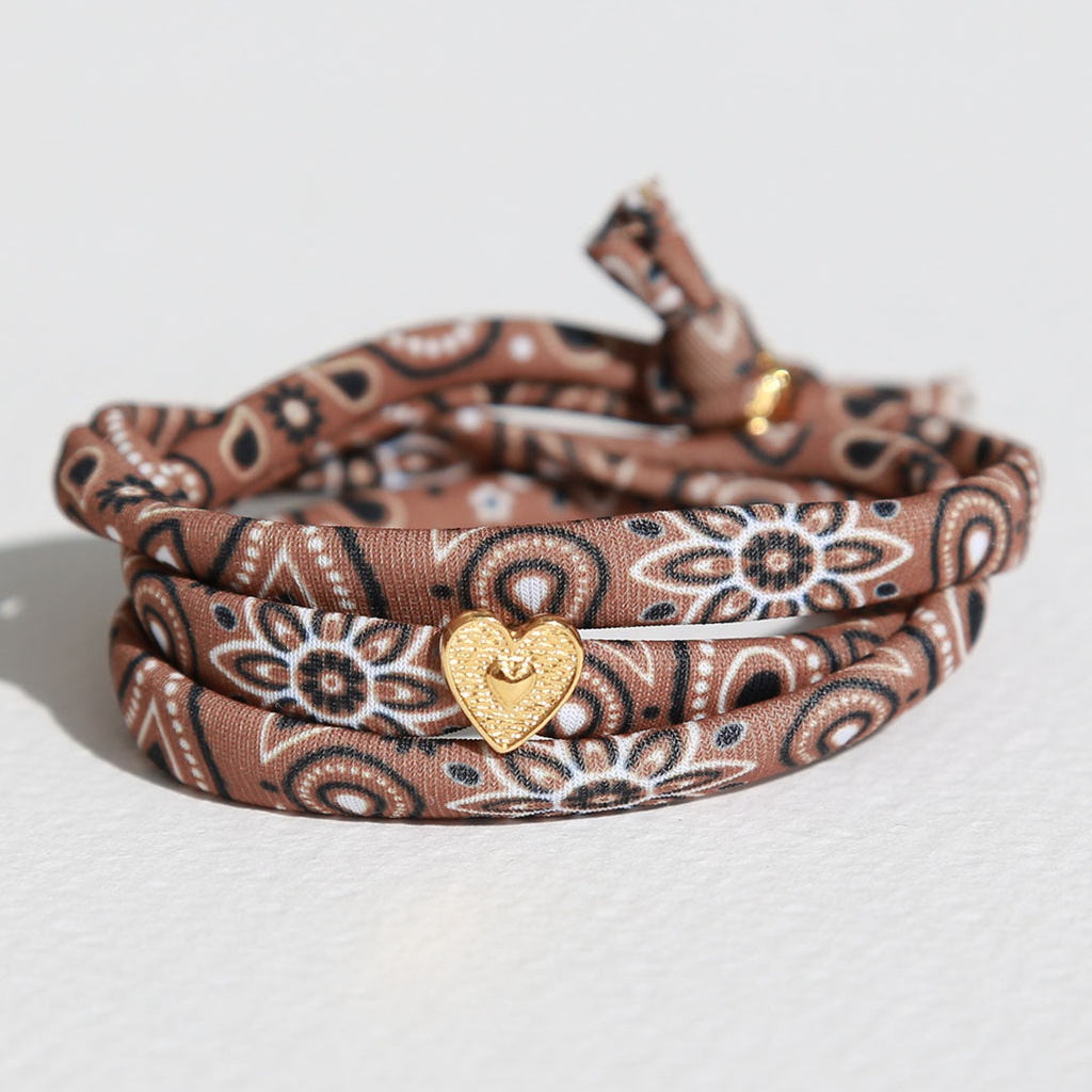 Bracelet bandana marron cœur doré - Love Ibiza