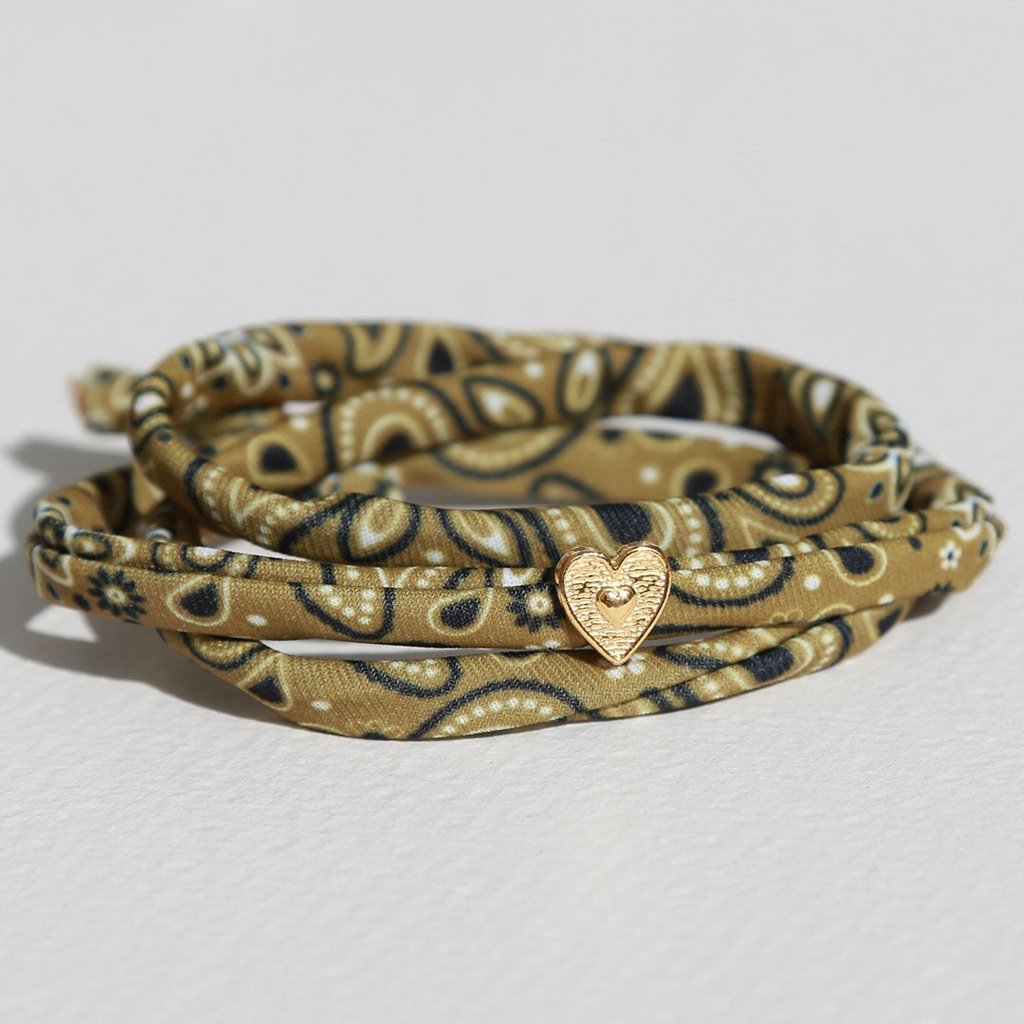 Bracelet bandana olive cœur doré - Love Ibiza
