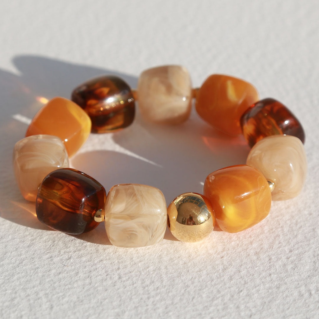 Bracelet Cube boule dorée marron - Love Ibiza