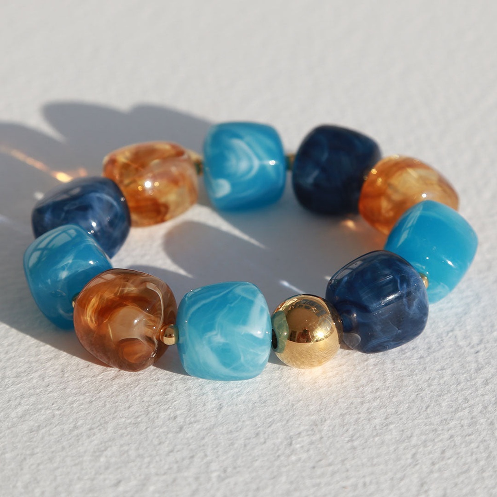 Bracelet Cube boule dorée bleu - Love Ibiza