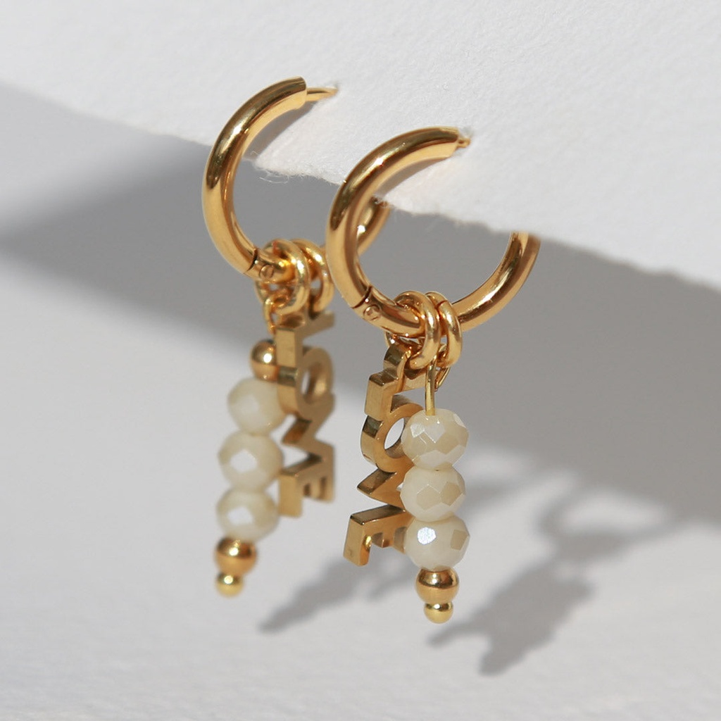 Boucles d'oreilles dorées facettes Love crème - Love Ibiza