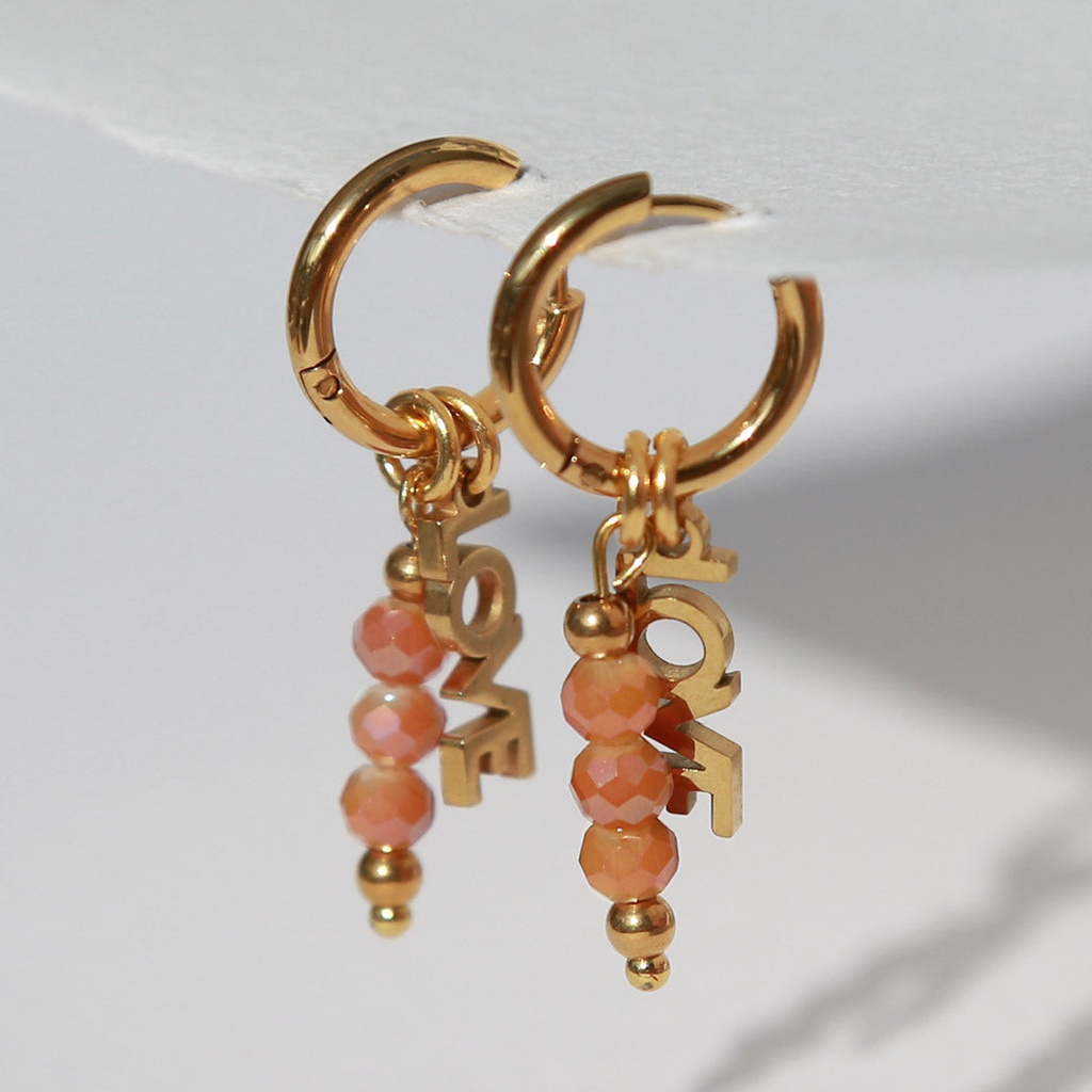 Boucles d'oreilles dorées facettes Love orange - Love Ibiza