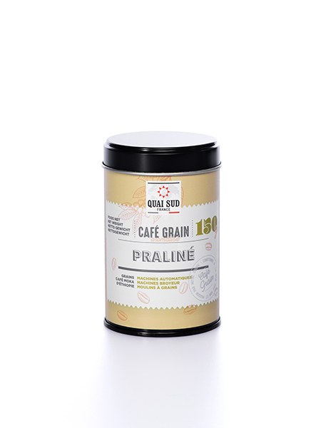 Café en Grain Aromatisé Praliné - Boîte Pop 150 g - Quai Sud