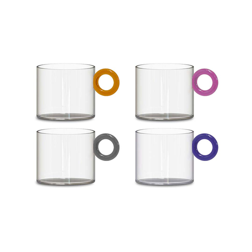  Ensemble de 4 tasses à thé en verre borosilicate avec poignée en anneau coloré - WD  