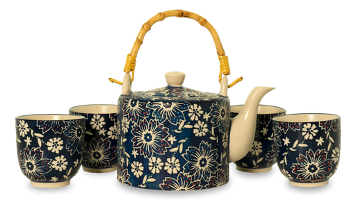 Théière avec anse en bambou et 4 tasses - WD Lifestyle