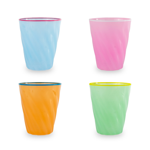 Ensemble de 4 verres en verre avec des bords colorés. Capacité - 200ml - WD